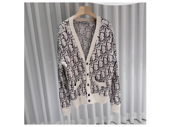 Dior Oblique Jacquard Wollstrickjacke Beige Braun - Ansicht 3