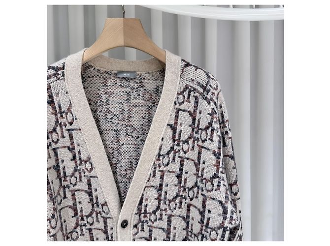 Dior Oblique Jacquard Wollstrickjacke Beige Braun - Ansicht 4