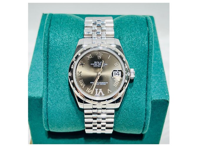 Rolex Reloj Oyster para mujer Datejust con bisel de diamantes Castaño - vista 2