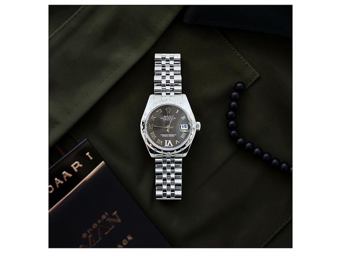 Rolex Reloj Oyster para mujer Datejust con bisel de diamantes Castaño - vista 8