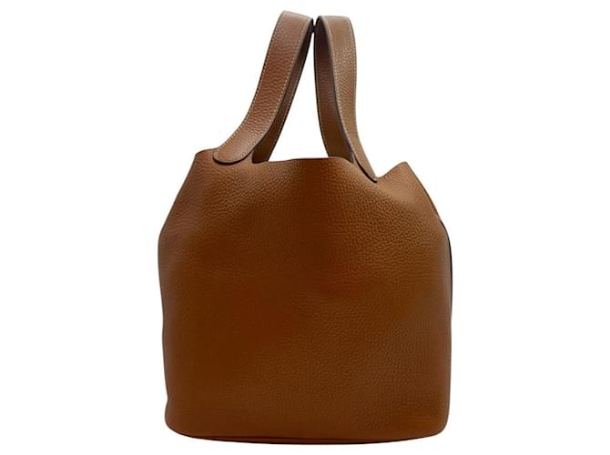 Hermès Picotin Lock Clemence Gold Silver Marrone - vista 2