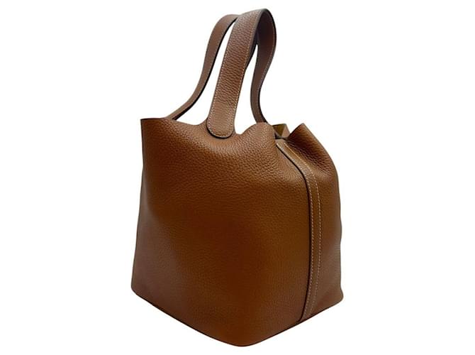 Hermès Picotin Lock Clemence Gold Silver Marrone - vista 3