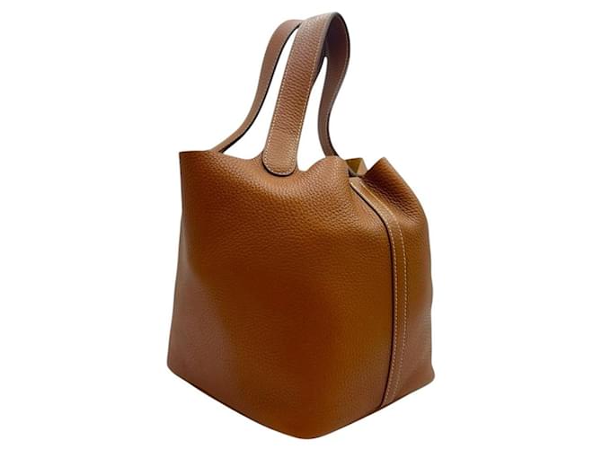 Hermès Picotin Lock Clemence Gold Silver Marrone - vista 4