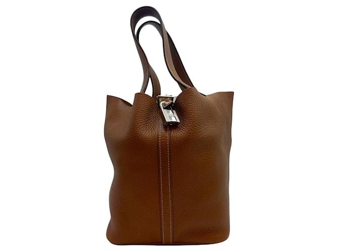 Hermès Picotin Lock Clemence Gold Silver Marrone - vista 5