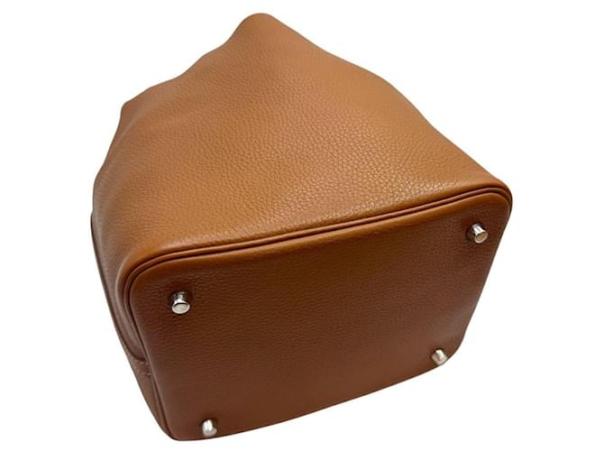 Hermès Picotin Lock Clemence Gold Silver Marrone - vista 6