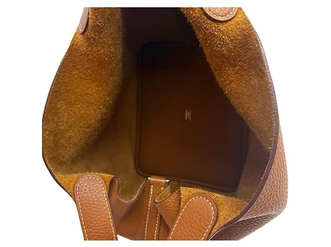 Hermès Picotin Lock Clemence Gold Silver Marrone - vista 8