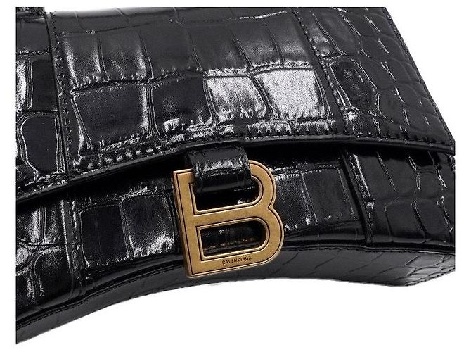 Balenciaga Borsa Tote Hourglass XS nera con manico superiore e logo dorato Nero - vista 10