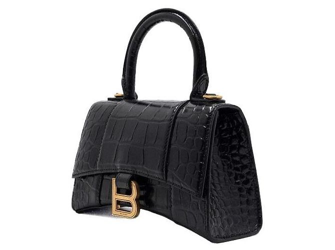 Balenciaga Borsa Tote Hourglass XS nera con manico superiore e logo dorato Nero - vista 2
