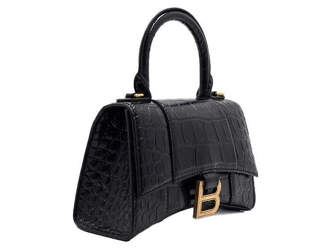 Balenciaga Borsa Tote Hourglass XS nera con manico superiore e logo dorato Nero - vista 3