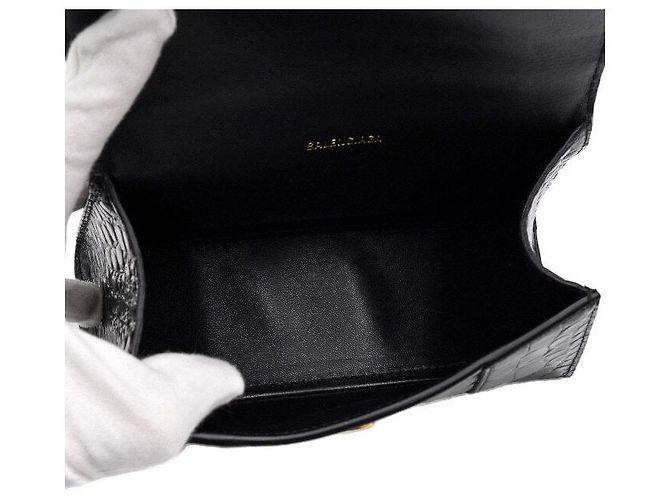 Balenciaga Borsa Tote Hourglass XS nera con manico superiore e logo dorato Nero - vista 5