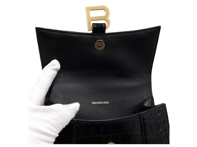 Balenciaga Borsa Tote Hourglass XS nera con manico superiore e logo dorato Nero - vista 6