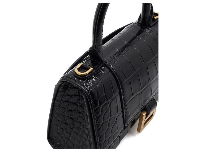 Balenciaga Borsa Tote Hourglass XS nera con manico superiore e logo dorato Nero - vista 9