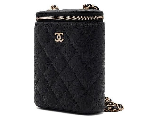 Vanity Chanel Mini beauty case Black Caviar con catena dorata, borsa a tracolla e crossbody Nero - vista 3