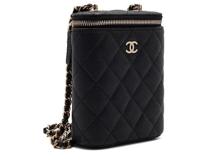 Vanity Chanel Mini beauty case Black Caviar con catena dorata, borsa a tracolla e crossbody Nero - vista 4