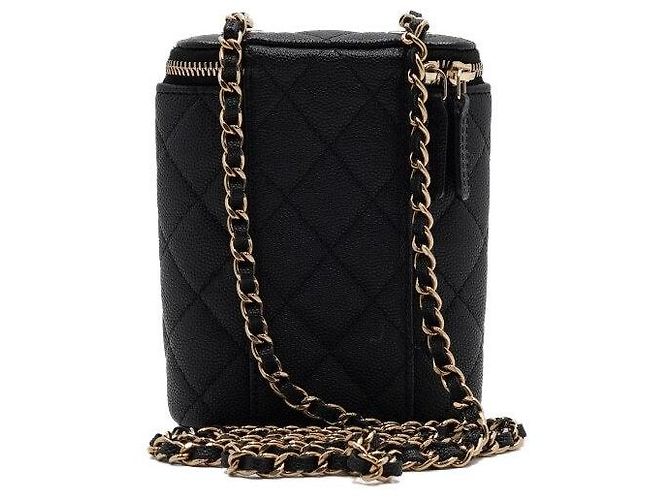 Vanity Chanel Mini beauty case Black Caviar con catena dorata, borsa a tracolla e crossbody Nero - vista 5
