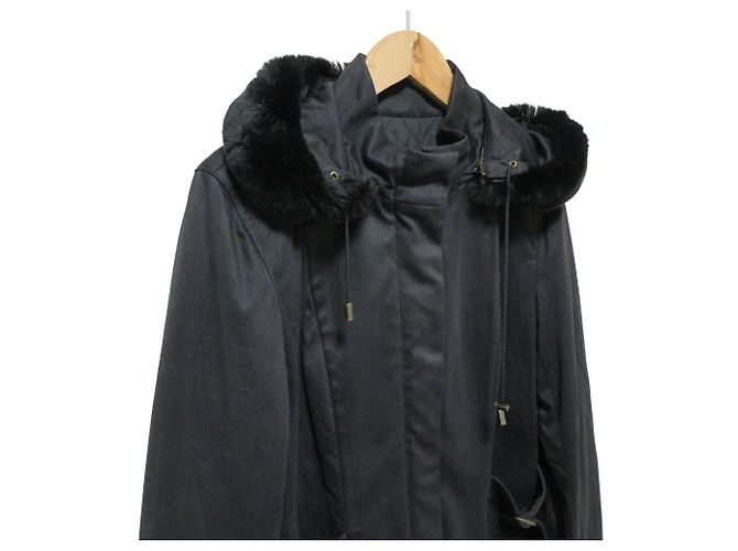 Autre Marque Langer Mantel aus Rex-Kaninchenfell OLD ENGLAND Schwarz - Ansicht 4