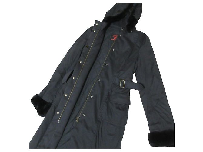Autre Marque Langer Mantel aus Rex-Kaninchenfell OLD ENGLAND Schwarz - Ansicht 7