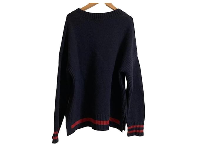 Autre Marque CINOH V-Ausschnitt Strickpullover Blau Marineblau - Ansicht 2