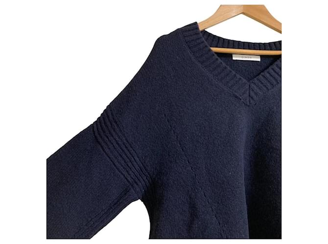 Autre Marque CINOH V-Ausschnitt Strickpullover Blau Marineblau - Ansicht 3