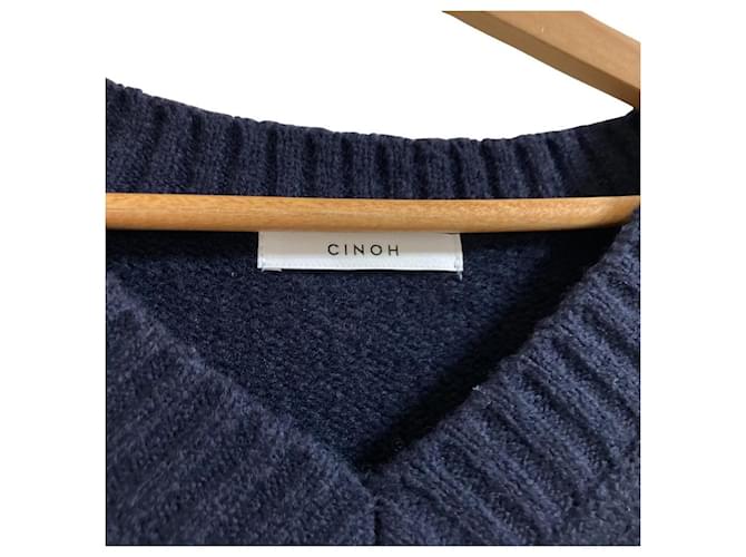 Autre Marque CINOH V-Ausschnitt Strickpullover Blau Marineblau - Ansicht 4