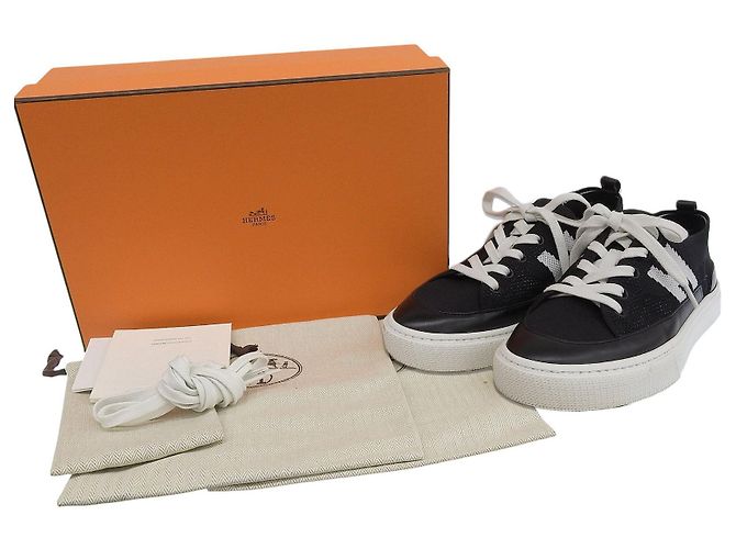 Hermès Hermes Leder Strick-Sneaker Schwarz Weiß - Ansicht 2