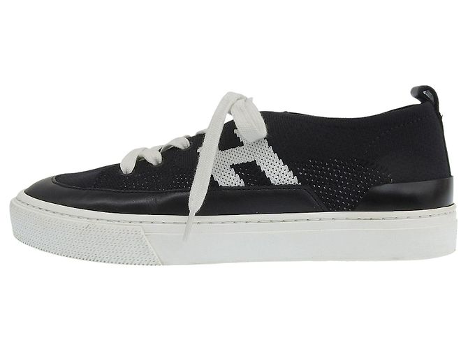 Hermès Hermes Leder Strick-Sneaker Schwarz Weiß - Ansicht 3