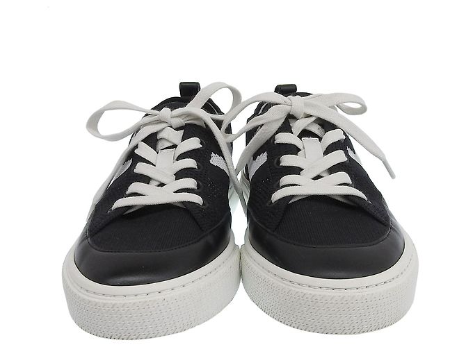 Hermès Hermes Leder Strick-Sneaker Schwarz Weiß - Ansicht 4