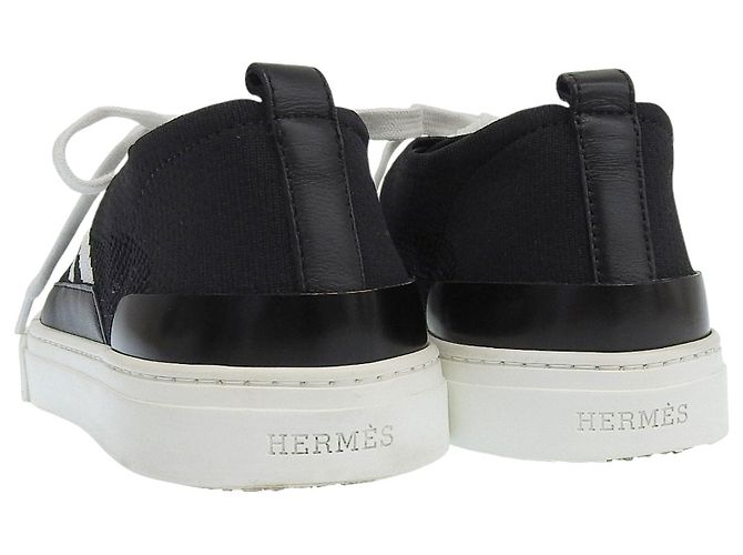 Hermès Hermes Leder Strick-Sneaker Schwarz Weiß - Ansicht 5