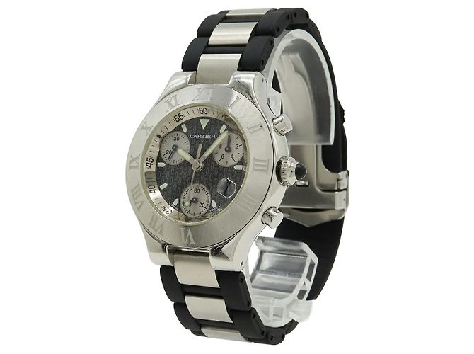 Cartier Must21 Chronoscaph Edelstahl Quarz Chronograph Schwarz - Ansicht 2