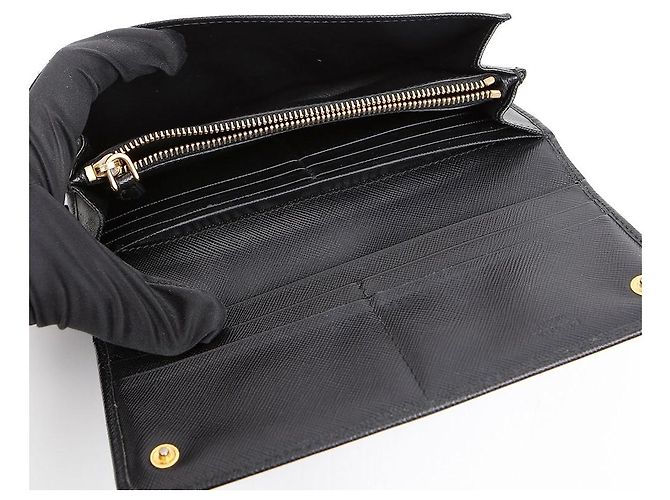 Prada Cartera Larga de Cuero Saffiano con Logo Metálico Negro - vista 10
