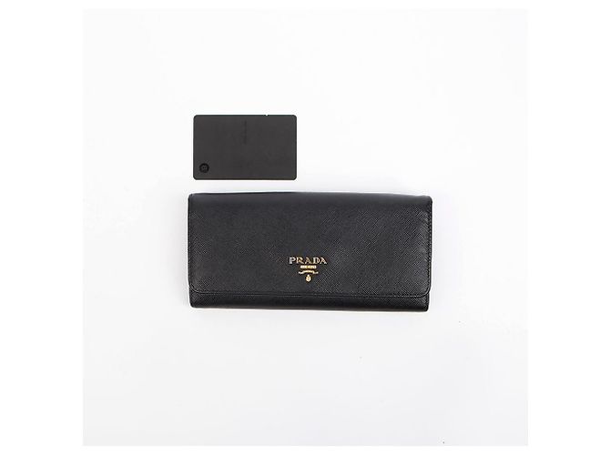 Prada Cartera Larga de Cuero Saffiano con Logo Metálico Negro - vista 11