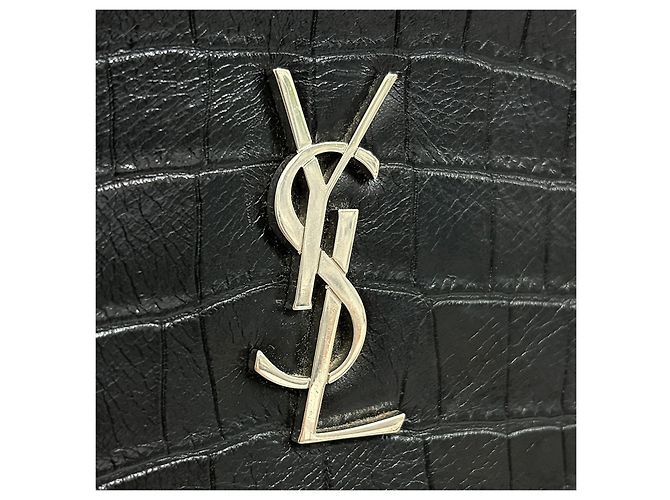 Saint Laurent Monogramm Clutch Bag Silber Krokodilmuster Schwarz - Ansicht 6
