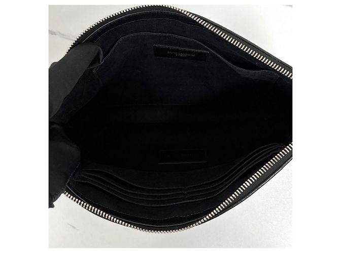 Saint Laurent Monogramm Clutch Bag Silber Krokodilmuster Schwarz - Ansicht 9