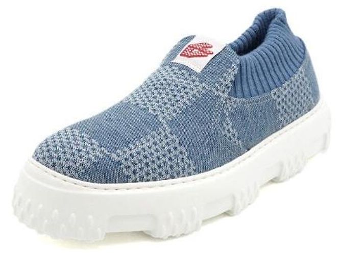 Louis Vuitton Sneakers Slip-On Damier Denim LV Space Landers Blu - vista 2