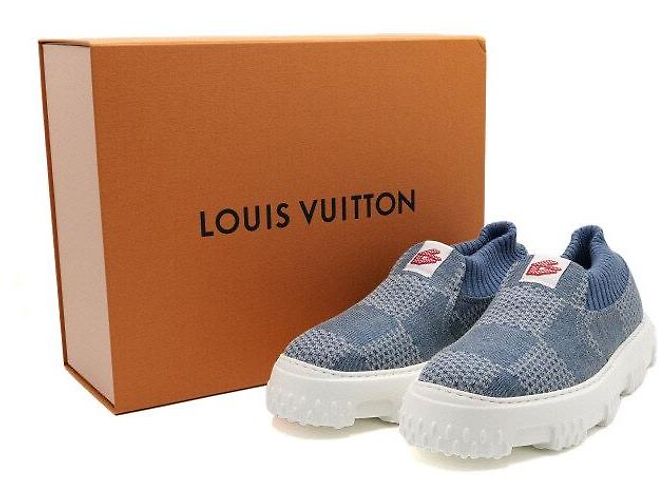 Louis Vuitton Sneakers Slip-On Damier Denim LV Space Landers Blu - vista 7