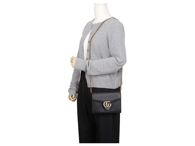 Gucci Borsa a tracolla con catena in pelle GG Marmont Nero - vista 13