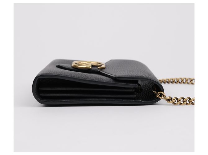 Gucci Borsa a tracolla con catena in pelle GG Marmont Nero - vista 5