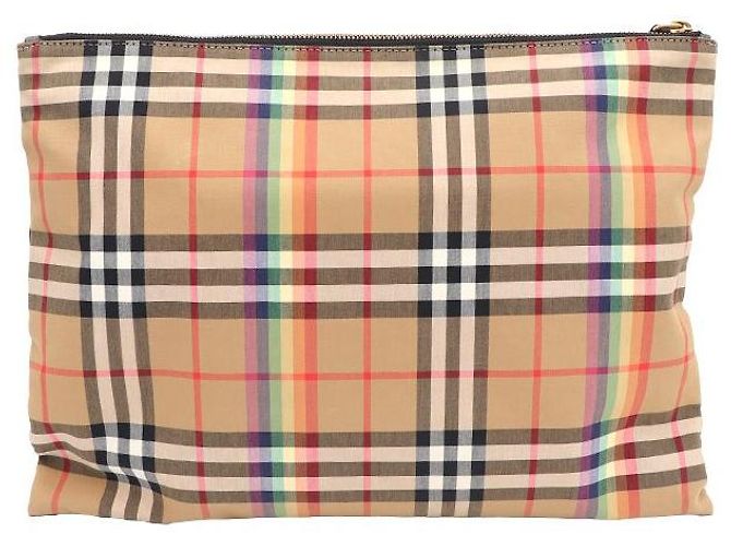 Burberry Karo-Clutch mit Lederbesatz Braun - Ansicht 3