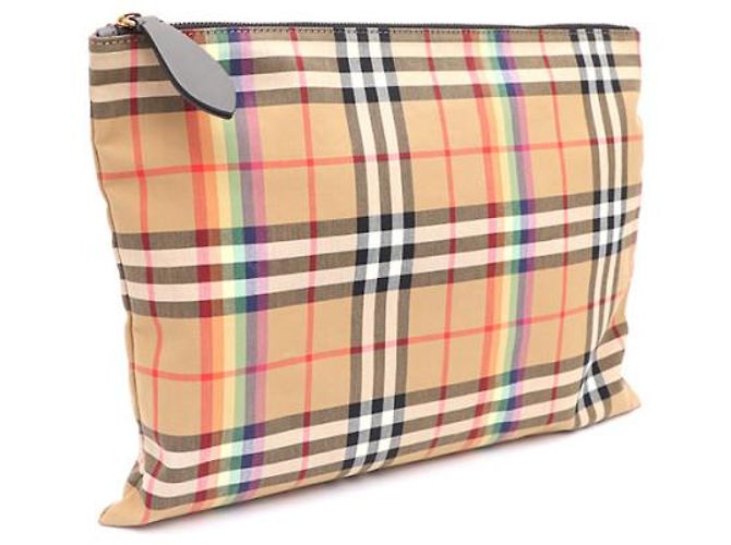 Burberry Karo-Clutch mit Lederbesatz Braun - Ansicht 9
