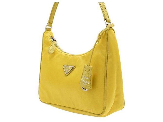 Tote Prada Borsa Hobo Re-Edition in nylon giallo - vista 2