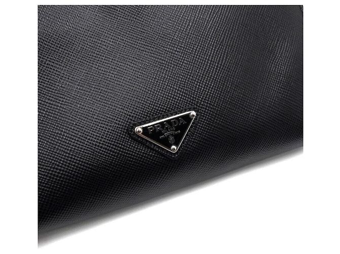 Prada Clutch con tracolla logo triangolare in pelle Saffiano nera Nero - vista 10