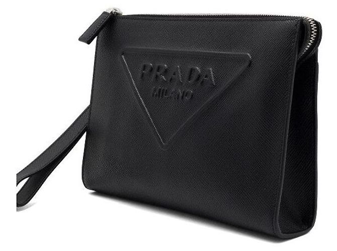 Prada Clutch con tracolla logo triangolare in pelle Saffiano nera Nero - vista 2
