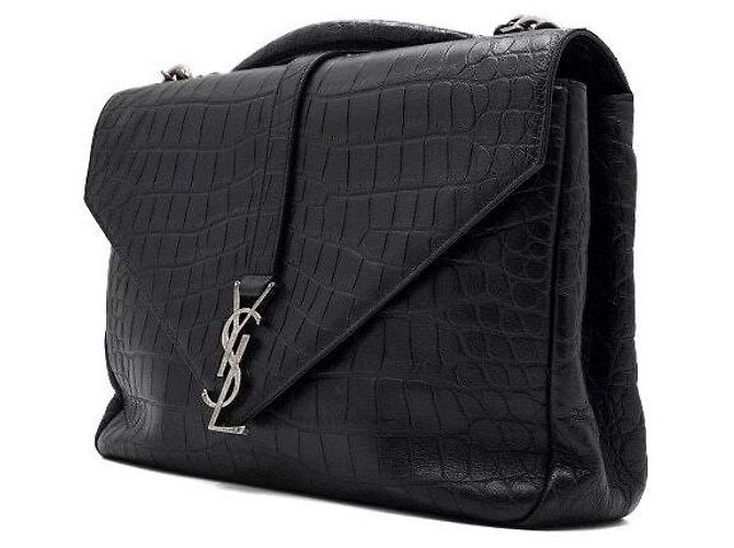 Saint Laurent Grande bolsa tote College com relevo de crocodilo, bolsa de ombro com corrente prateada e transversal Preto - vista 2