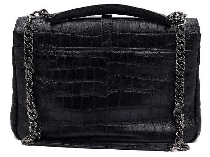 Saint Laurent Grande bolsa tote College com relevo de crocodilo, bolsa de ombro com corrente prateada e transversal Preto - vista 4