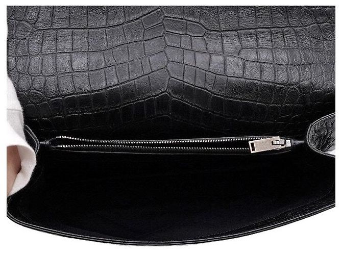 Saint Laurent Grande bolsa tote College com relevo de crocodilo, bolsa de ombro com corrente prateada e transversal Preto - vista 5