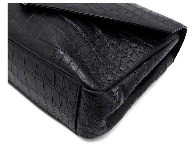 Saint Laurent Grande bolsa tote College com relevo de crocodilo, bolsa de ombro com corrente prateada e transversal Preto - vista 8