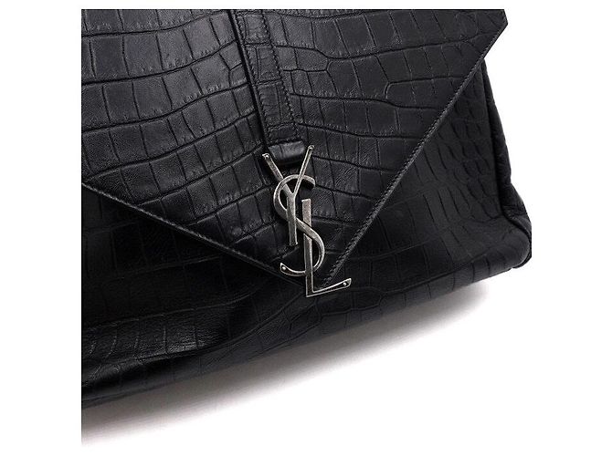 Saint Laurent Grande bolsa tote College com relevo de crocodilo, bolsa de ombro com corrente prateada e transversal Preto - vista 9