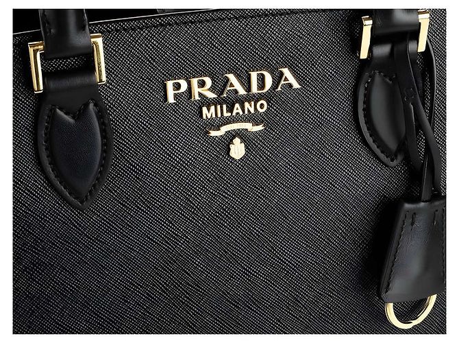 Prada Borsa Tote Quadrata Saffiano Nero - vista 11