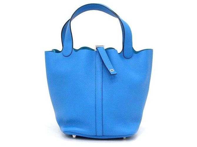 Hermès Picotan Blue Tote Bag mit silberner Hardware Blau - Ansicht 2