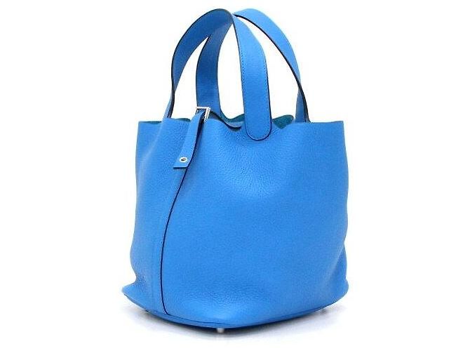 Hermès Picotan Blue Tote Bag mit silberner Hardware Blau - Ansicht 3